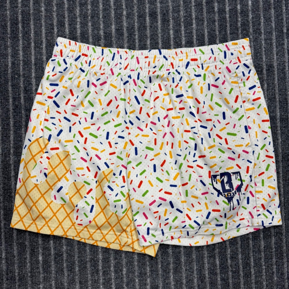 B101 Apparel Mens Mesh Athletic Shorts Medium White Ice Cream Sprinkles Waffle